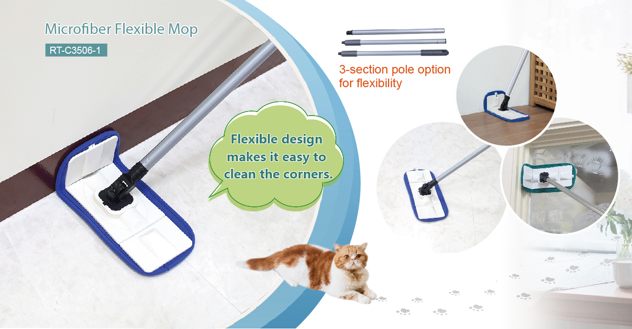 RT-C3506-1 Microfiber Flexible Mop - 3-section pole option for flexibility
